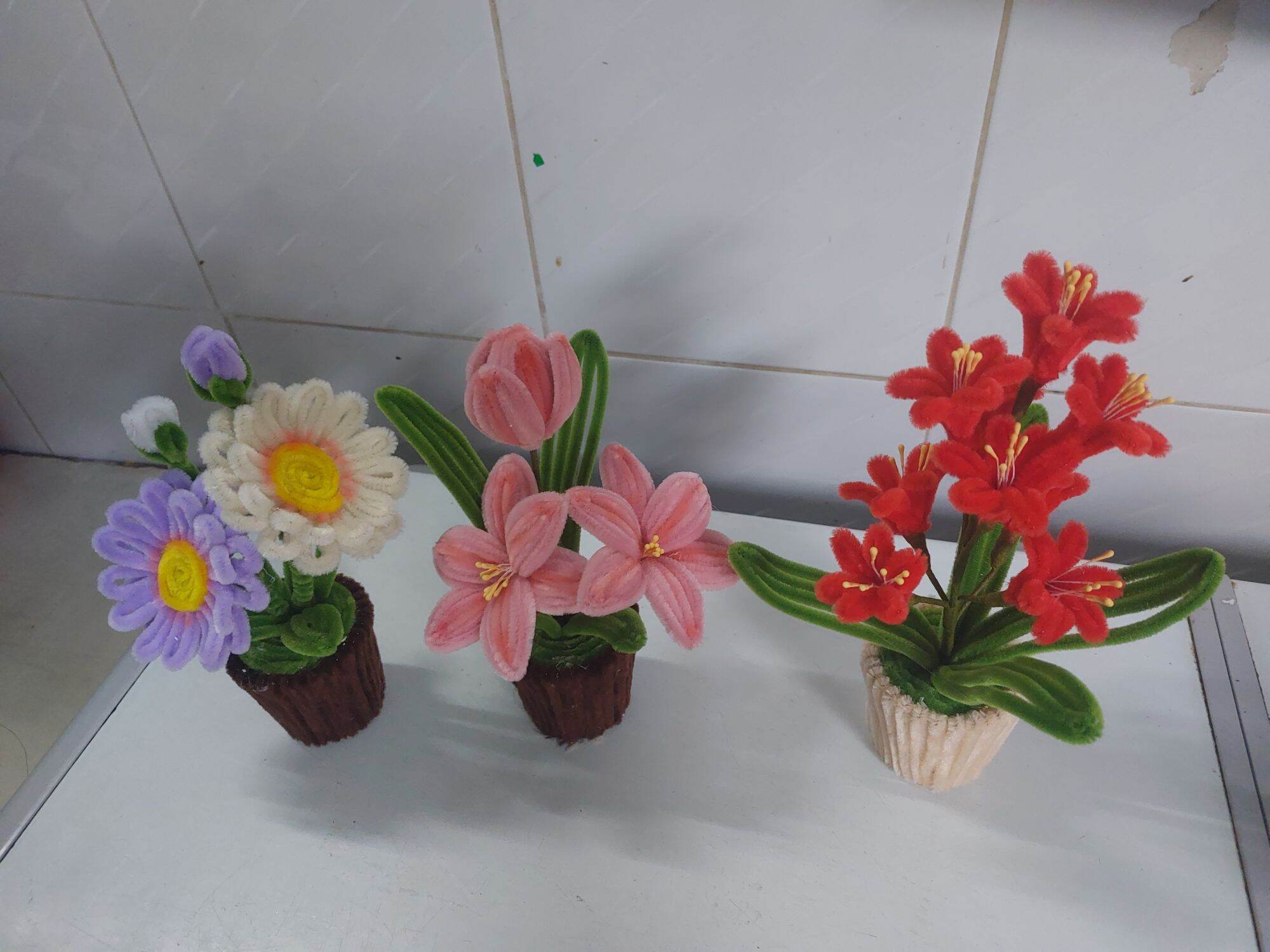 ( kèm túi đựng)chậu hoa kẽm nhung làm sẵn