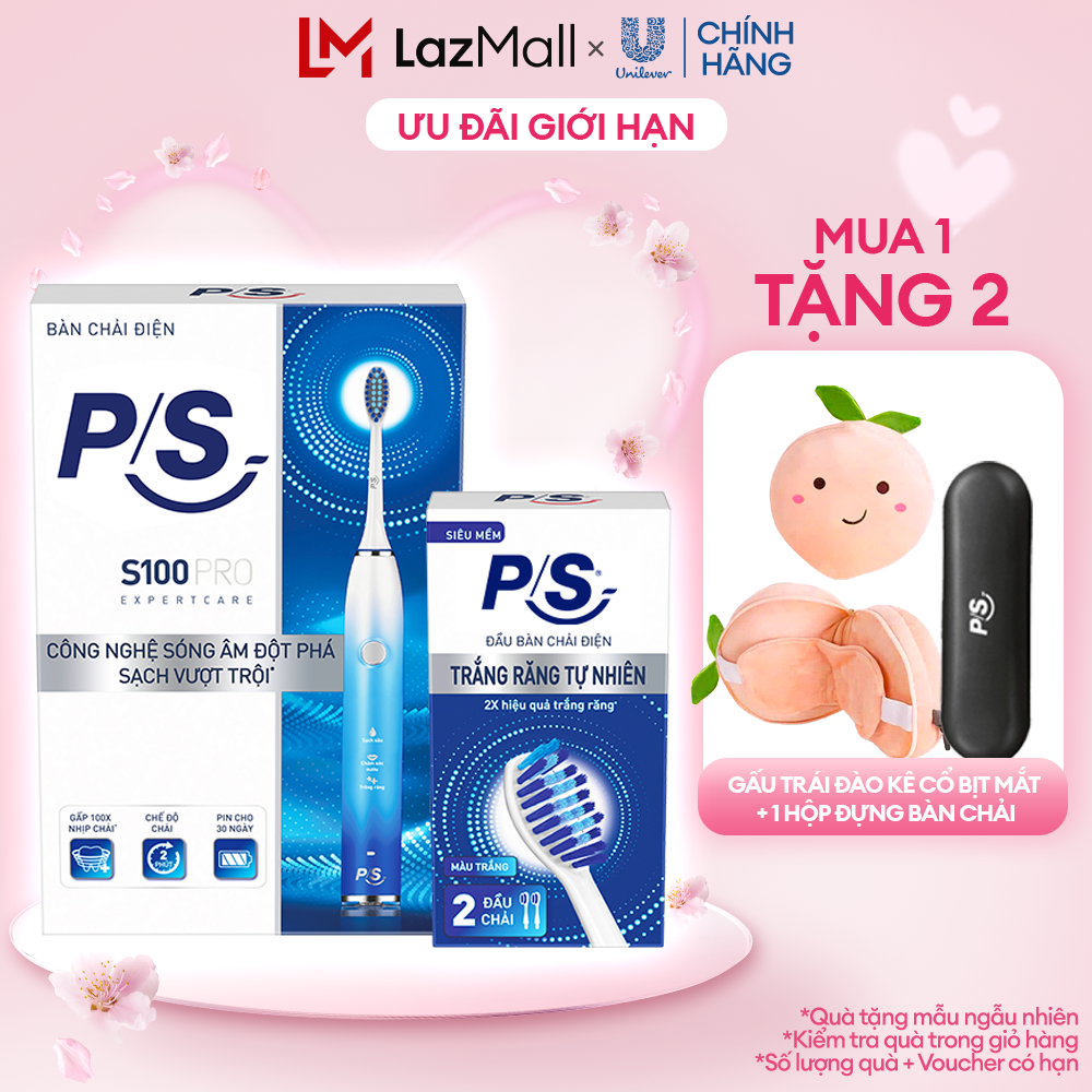 Bộ Bàn Chải Điện P/S S100 PRO màu xanh ombre  Bộ 2 đầu chải thay thế Trắng răng tự nhiên