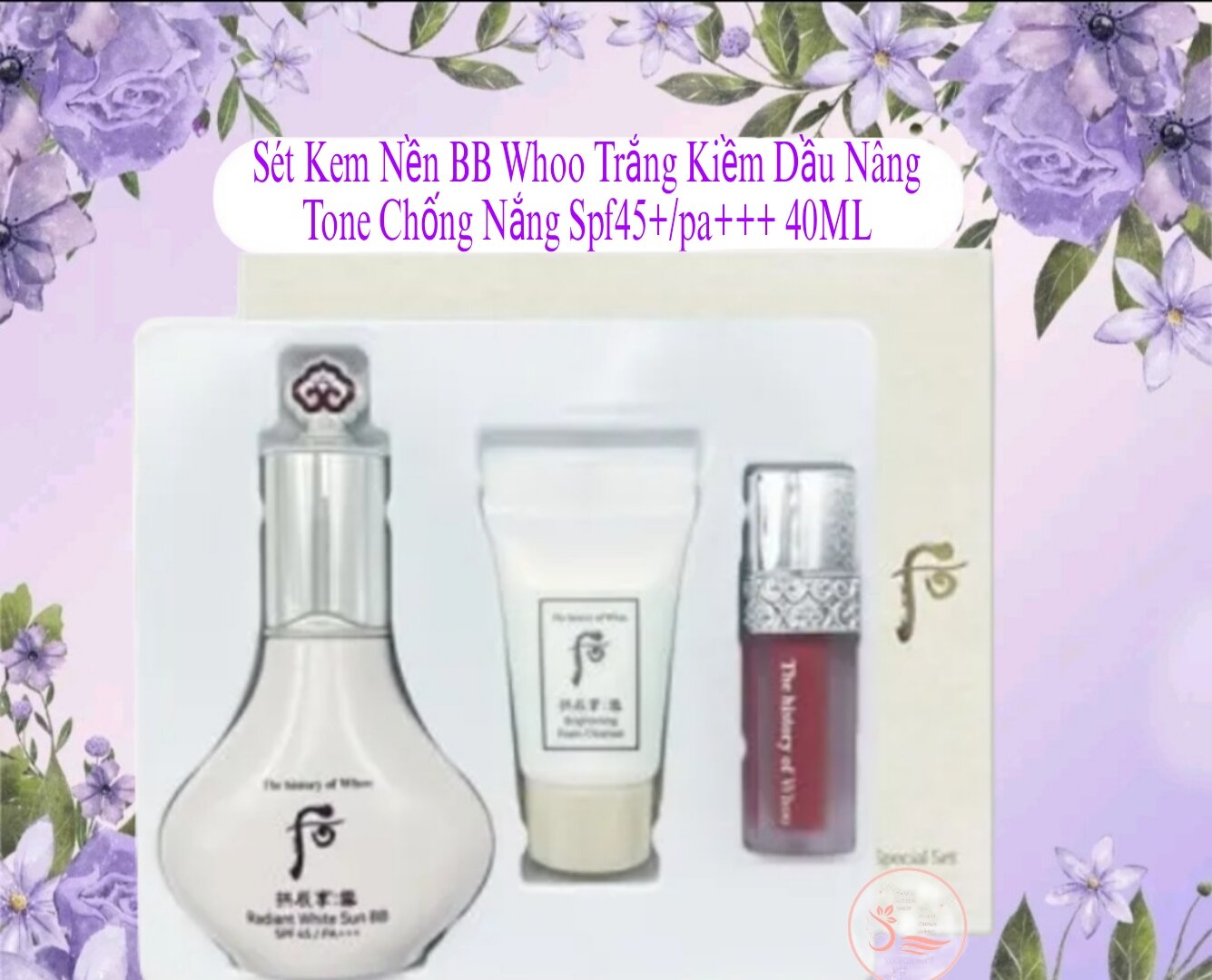 Sét Kem Nền BB Whoo Trắng, Kem Nền Trang Hỗ Trợ Che Khuyết Điểm Dưỡng Trắng Chống Nắng Spf50+/pa+++ 40ml