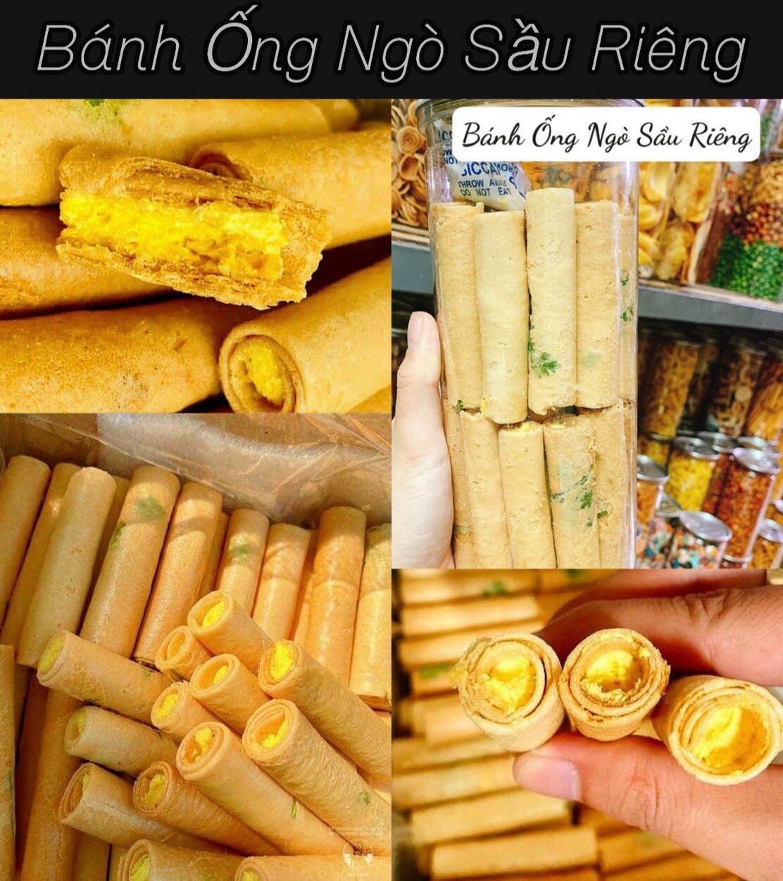 450g Bánh ống ngò nhân sầu riêng, bánh ống ngò nhân ca cao, bánh ống ngò nhân bơ đậu phộng