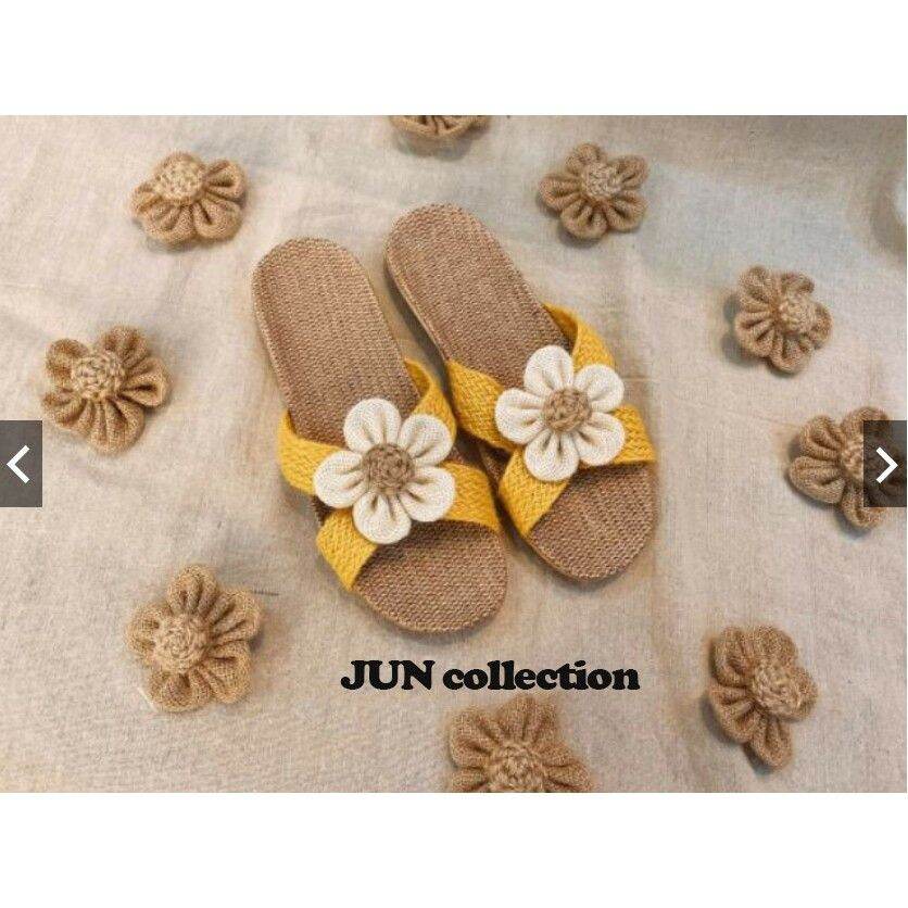Dép cói quai chéo đính hoa vintage handmade - mang nhà - đi chơi - dạo phố