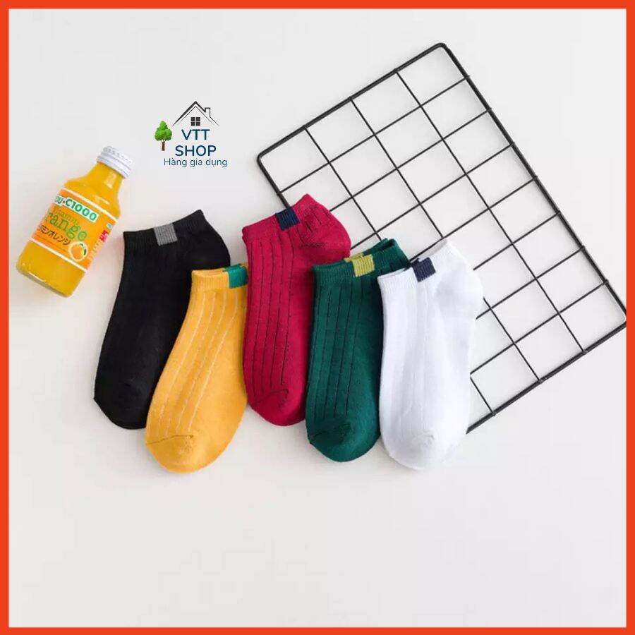 Set 10 đôi tất gân nữ cổ ngắn nhiều màu phong cách Hàn Quốc