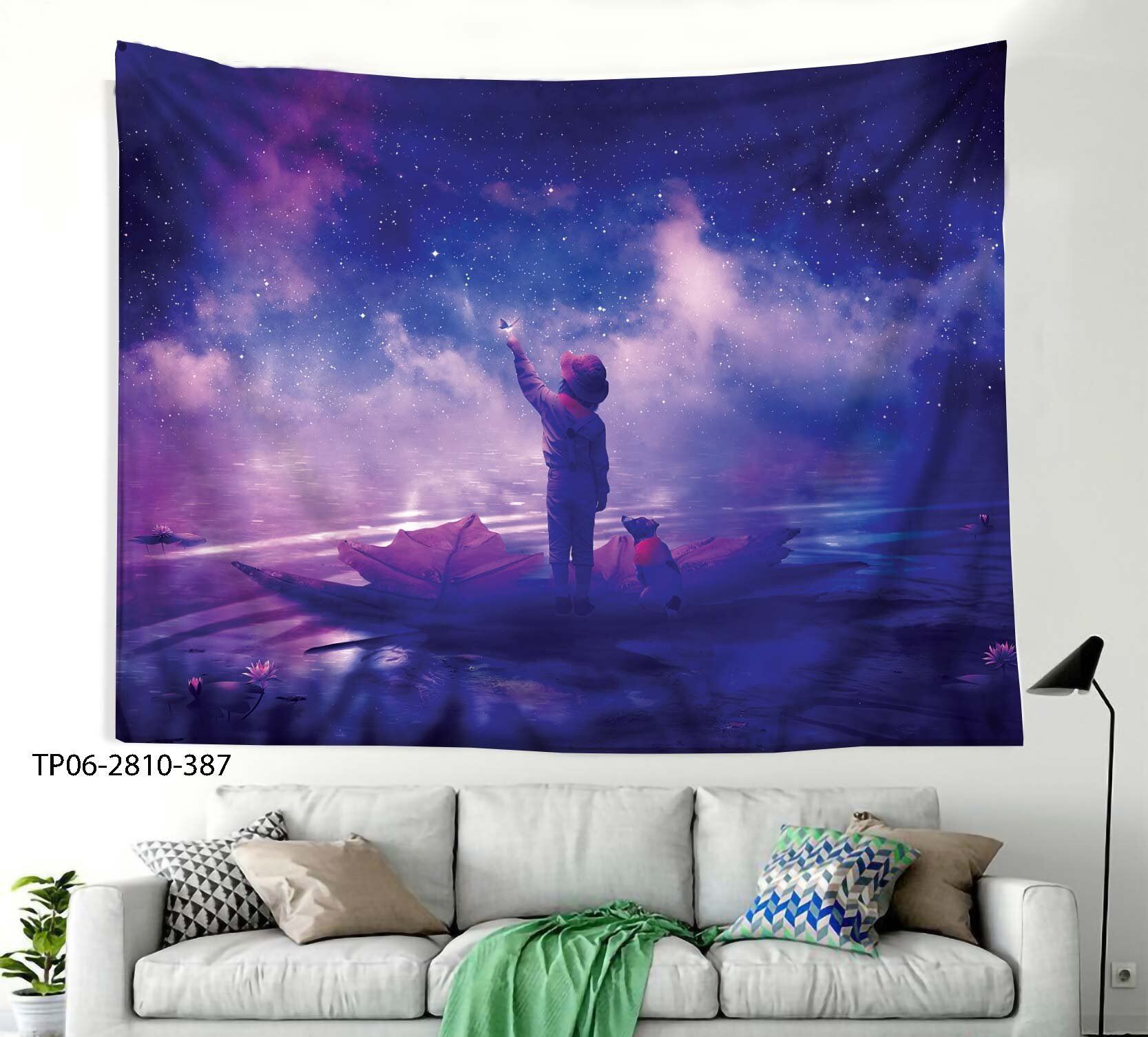 Vải treo tường trang trí decor phòng ngủ , CON NAI, CÁ HEO, HẢI ĐĂNG, HOA HỒNG, THUYỀN  [tặng móc treo, miếng dán 2 mặt]