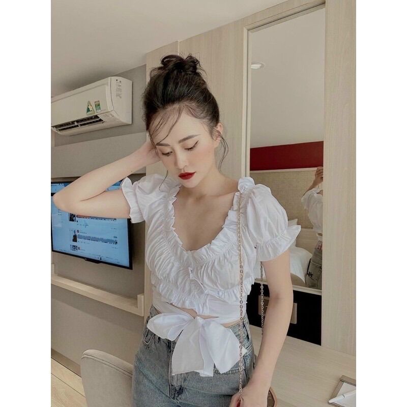 Áo cột eo vải voan lụa mềm mịn( kèm video hàng thật shop quay)