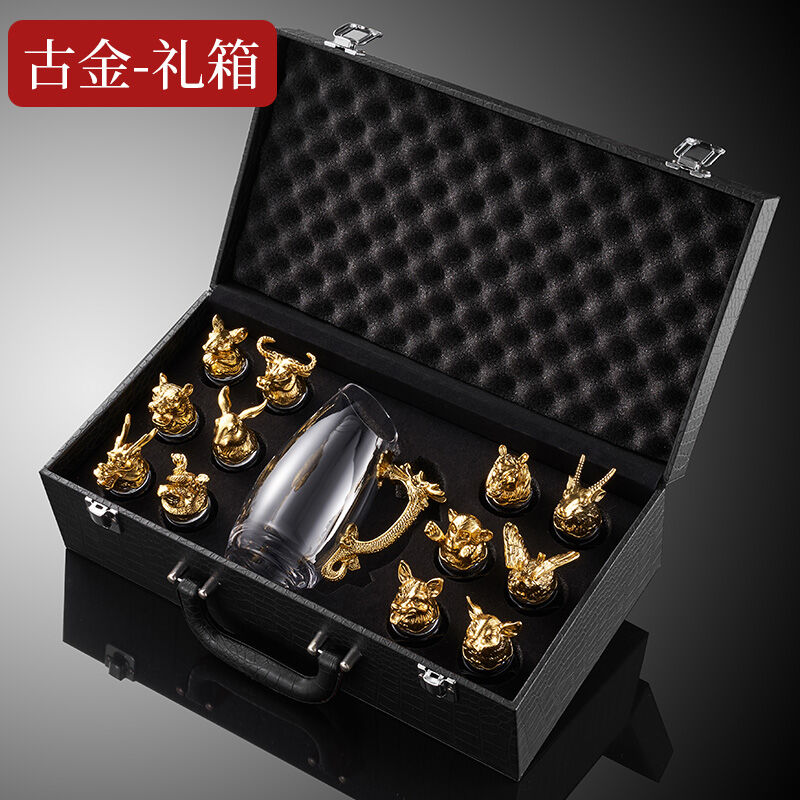 Bộ chia rượu 12 con giáp ly rượu nhỏ ly rượu nhỏ ly rượu thủy tinh dày dùng trong nhà hàng kiểu trung quốc