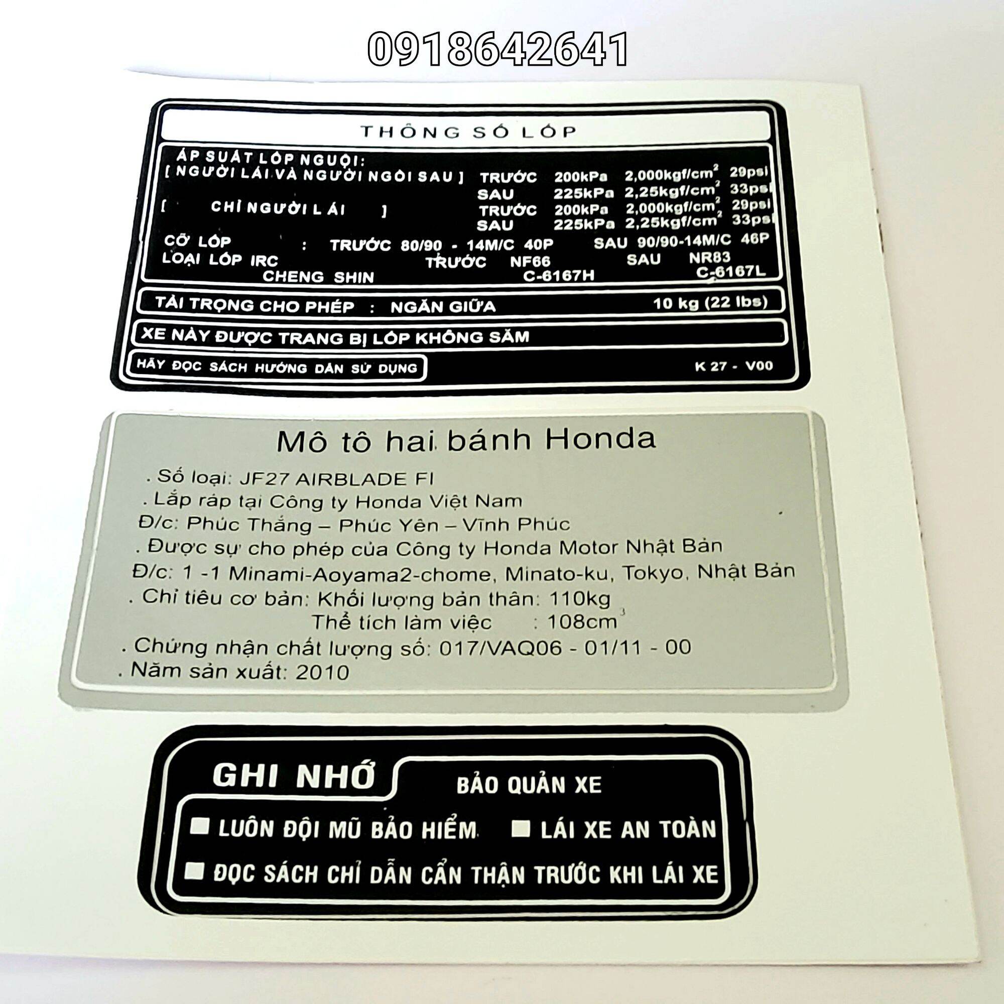 Bộ tem thông số Ab Việt như zin