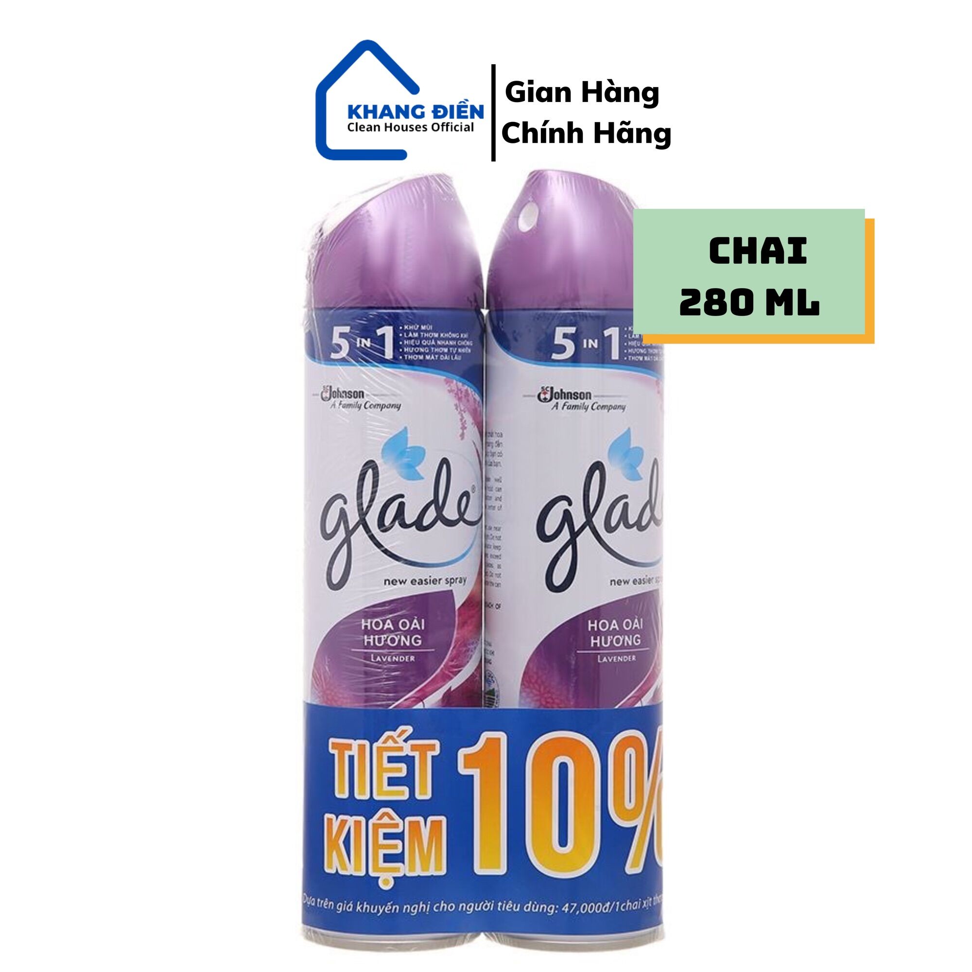 Bộ 2 chai xịt phòng glade hương hoa oải hương 280ml - cam kết chính hãng