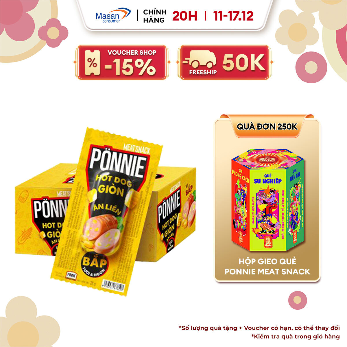 [VC 20% ĐƠN 199K] Ponnie Hot Dog Giòn Ăn Liền Vị Bắp Hộp 20 Cây x 28G