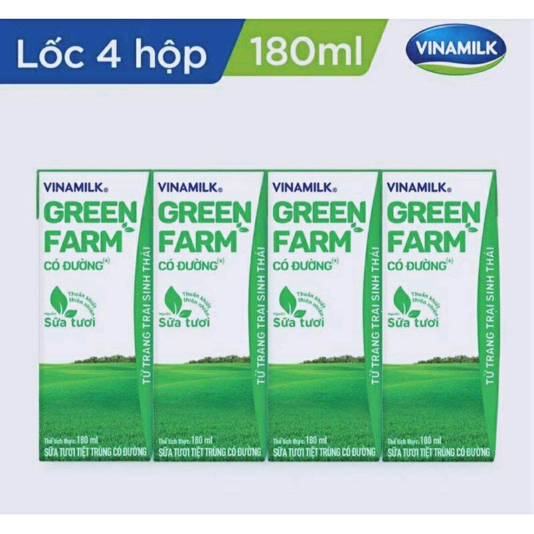 Lốc 4 hộp Sữa Tươi tiệt trùng Cao cấp Vinamilk Green Farm 180ml/hộp