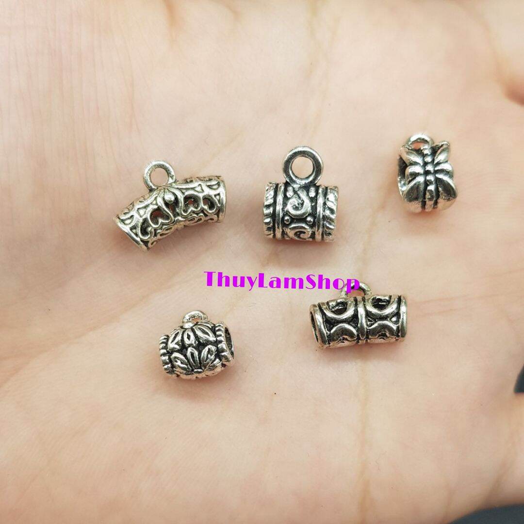 Charm ống luồn bạc thái có móc treo phụ kiện