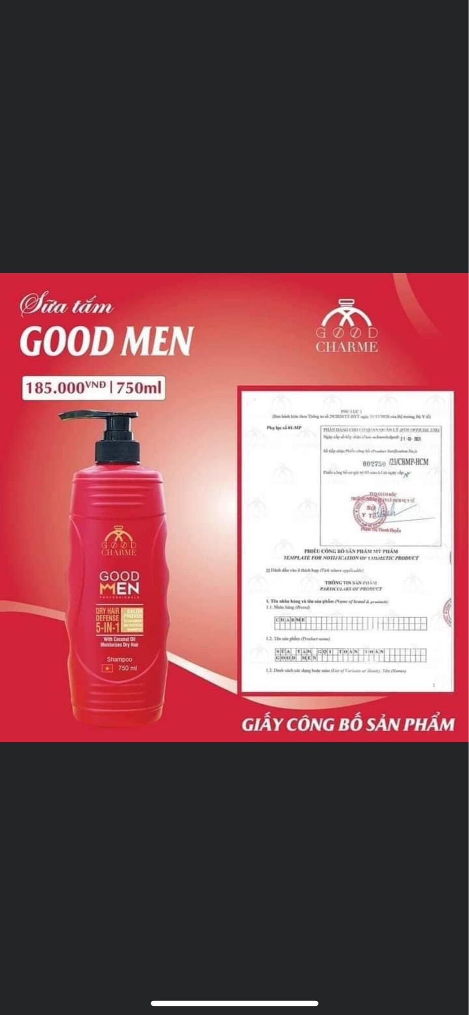 Sữa tắm Goodchame Goodmen đỏ 700ml ( mẫu mới )
