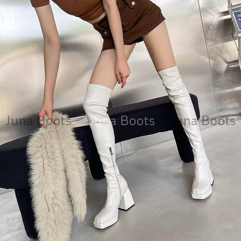 Giày Bốt da cổ cao qua gối đế dày thời trang nữ - Boots đùi nữ da mềm đi êm chân cao cấp