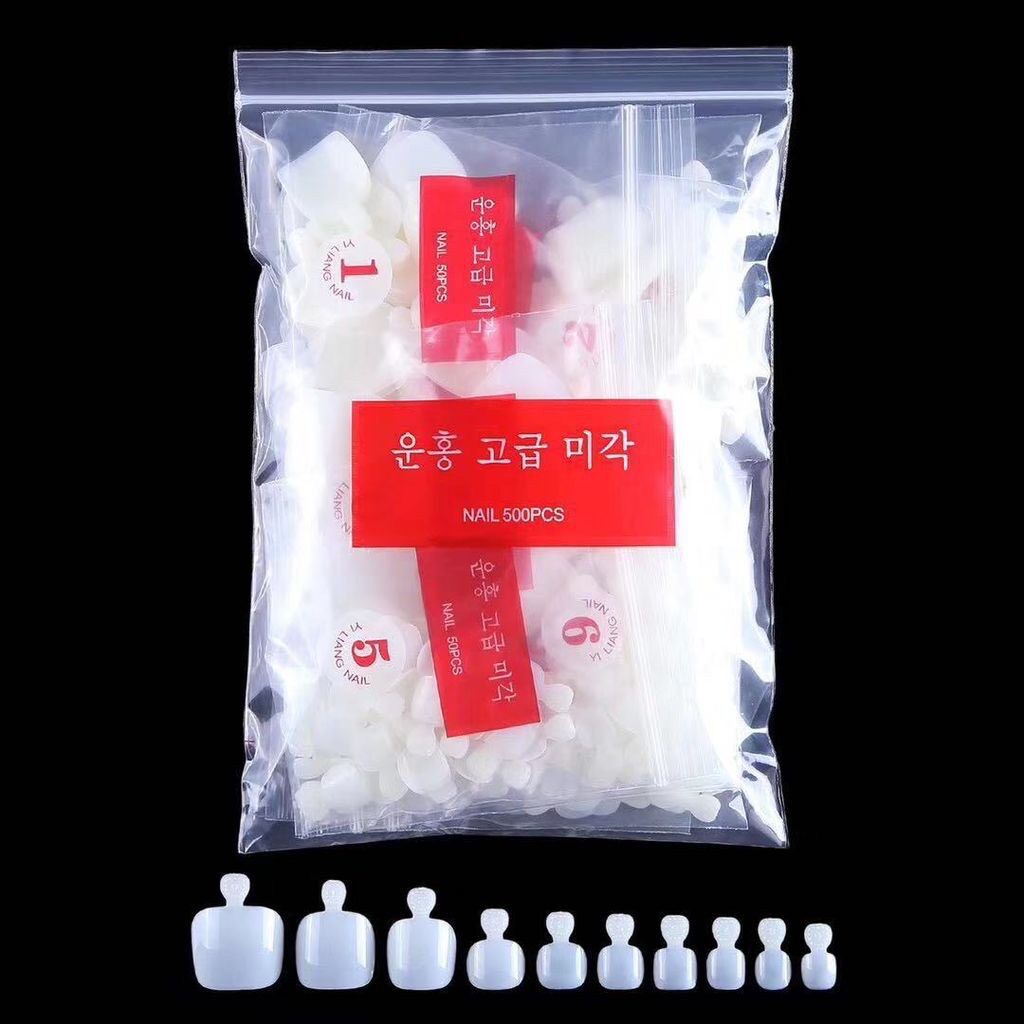 Móng úp chân ngắn túi 500 móng đủ size, móng úp chân vuông