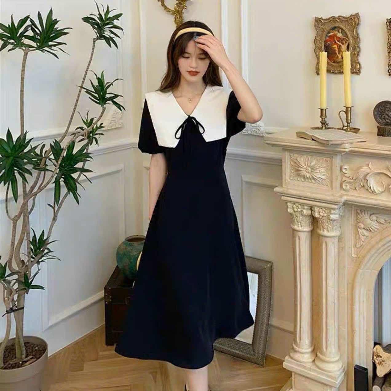 Đầm suông cổ thuỷ thủ trắng 2 màu