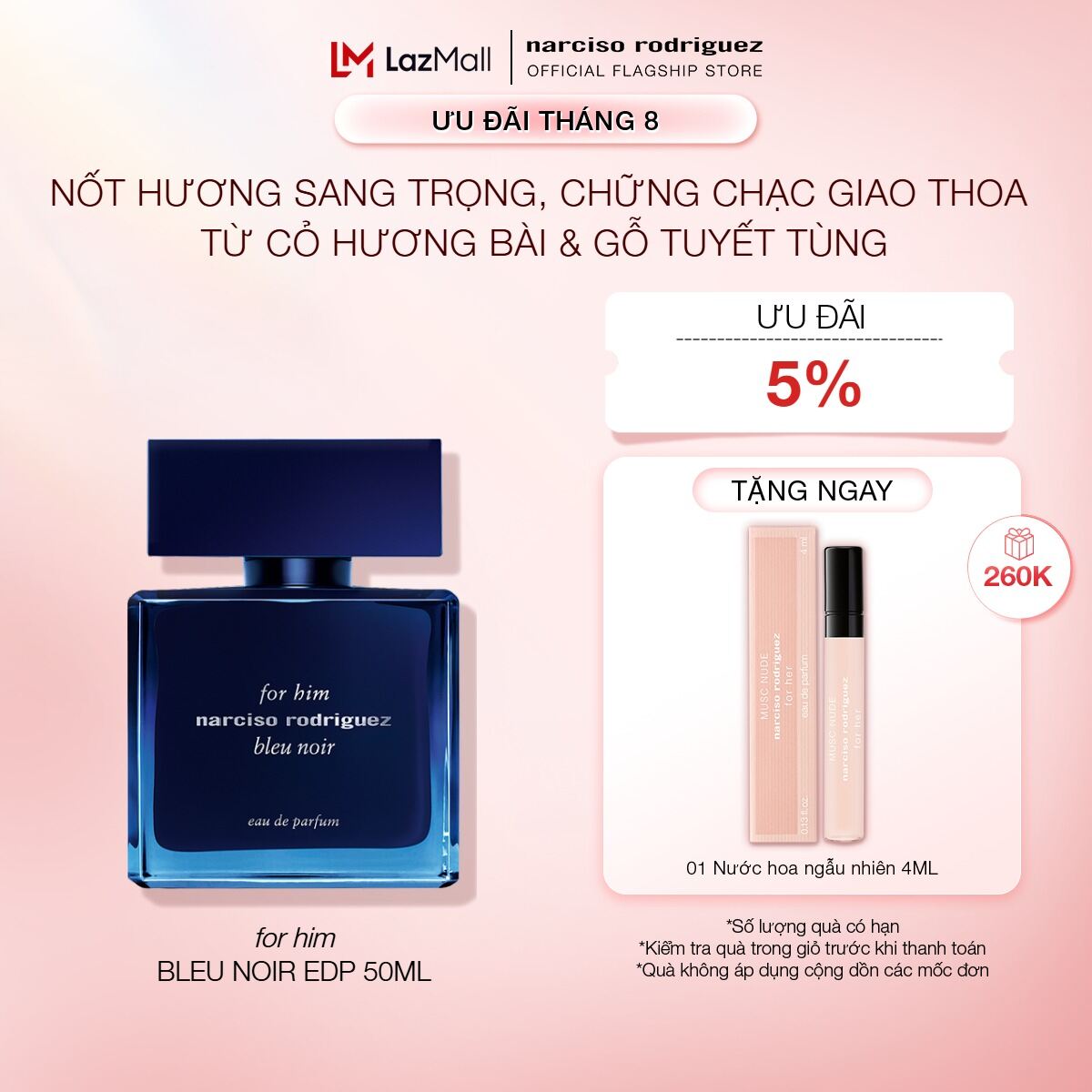 [20H | 24 - 29.08 | ƯU ĐÃI ĐẾN 19% + QUÀ TẶNG 420K] Nước Hoa nam Narciso Rodriguez For Him Bleu Noir Eau De Parfum 50ml