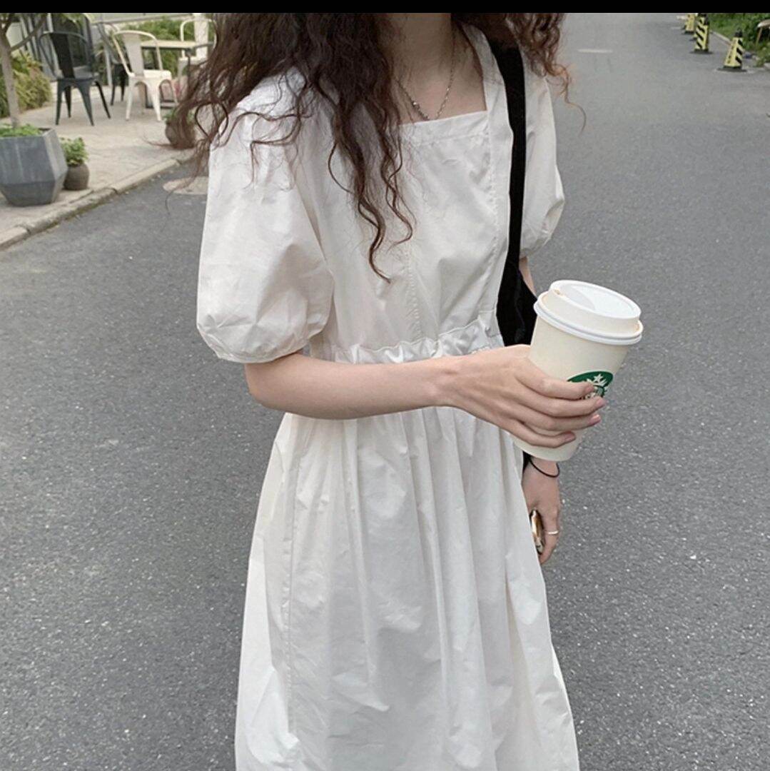 đầm thô tay bồng rút eo vintage ảnh thật