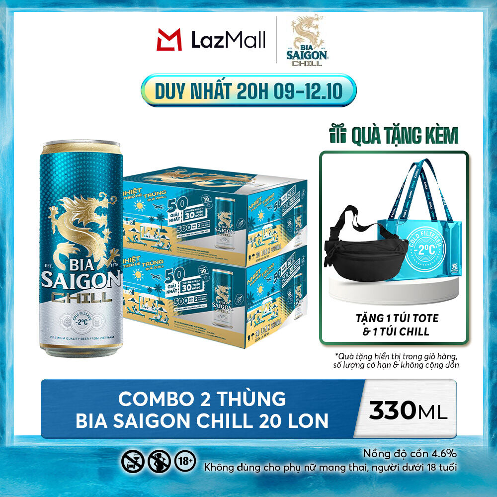 Nồng độ cồn 4.6% - Combo 2 Thùng 20 lon Bia Saigon Chill 330ml
