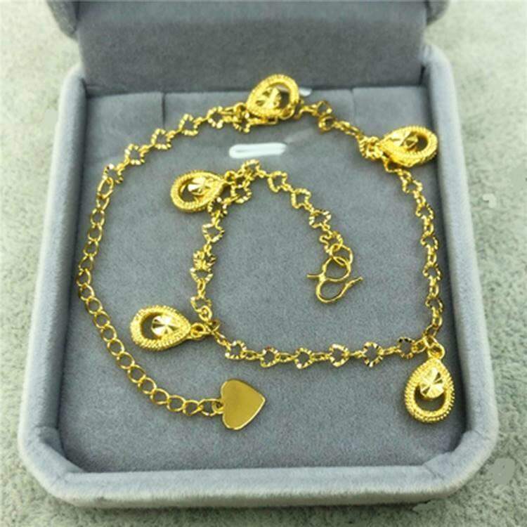 202401 Vòng Tay Mắt Cá Chân Màu Vàng Thời Trang Mới Với Ngôi Sao Có Thể Điều Chỉnh Và Họa Tiết Trái Tim Cho Nữ Phụ Kiện Đa Năng Màu Vàng