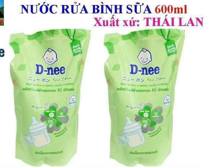 [HCM]COMBO 2 TÚI NƯỚC RỬA BÌNH SỮA D-NEE ORGANIC THÁI LAN CHO BÉ 600ML( Hàng Nhập khẩu Chính Hãng)