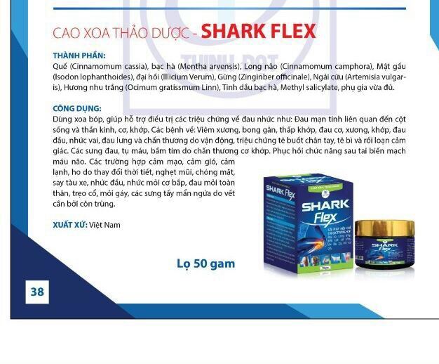 Cao Xoa Thảo Dược Shark Flex Giảm đau nhức đầu, Giúp giảm ho