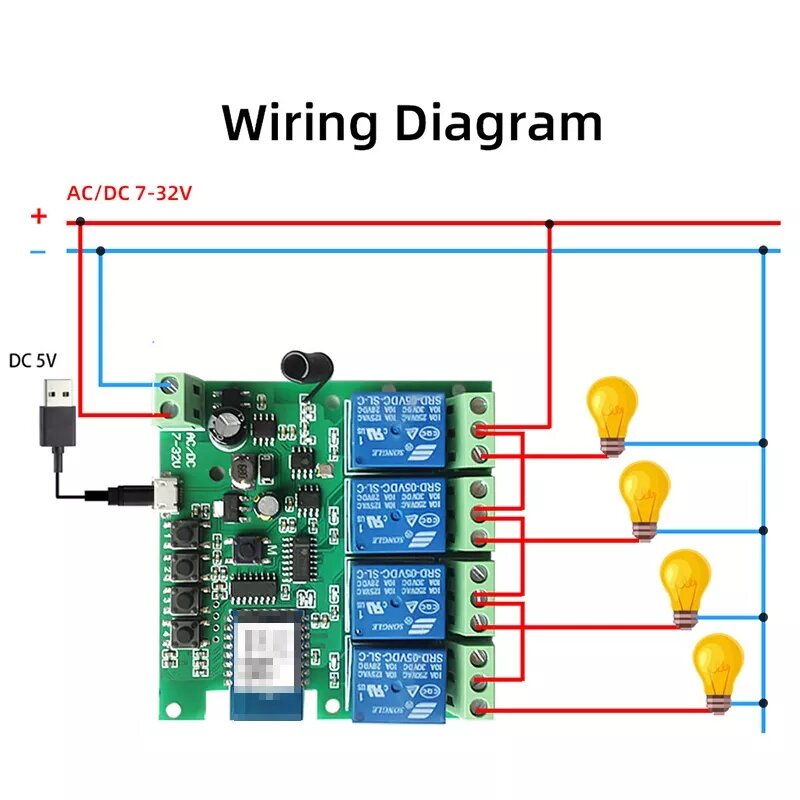 Công tắc hẹn giờ bật tắt WIFI theo thời gian thực với 4 kệnh riêng biệt chạy được với điện DC 12-24V, AC 220V