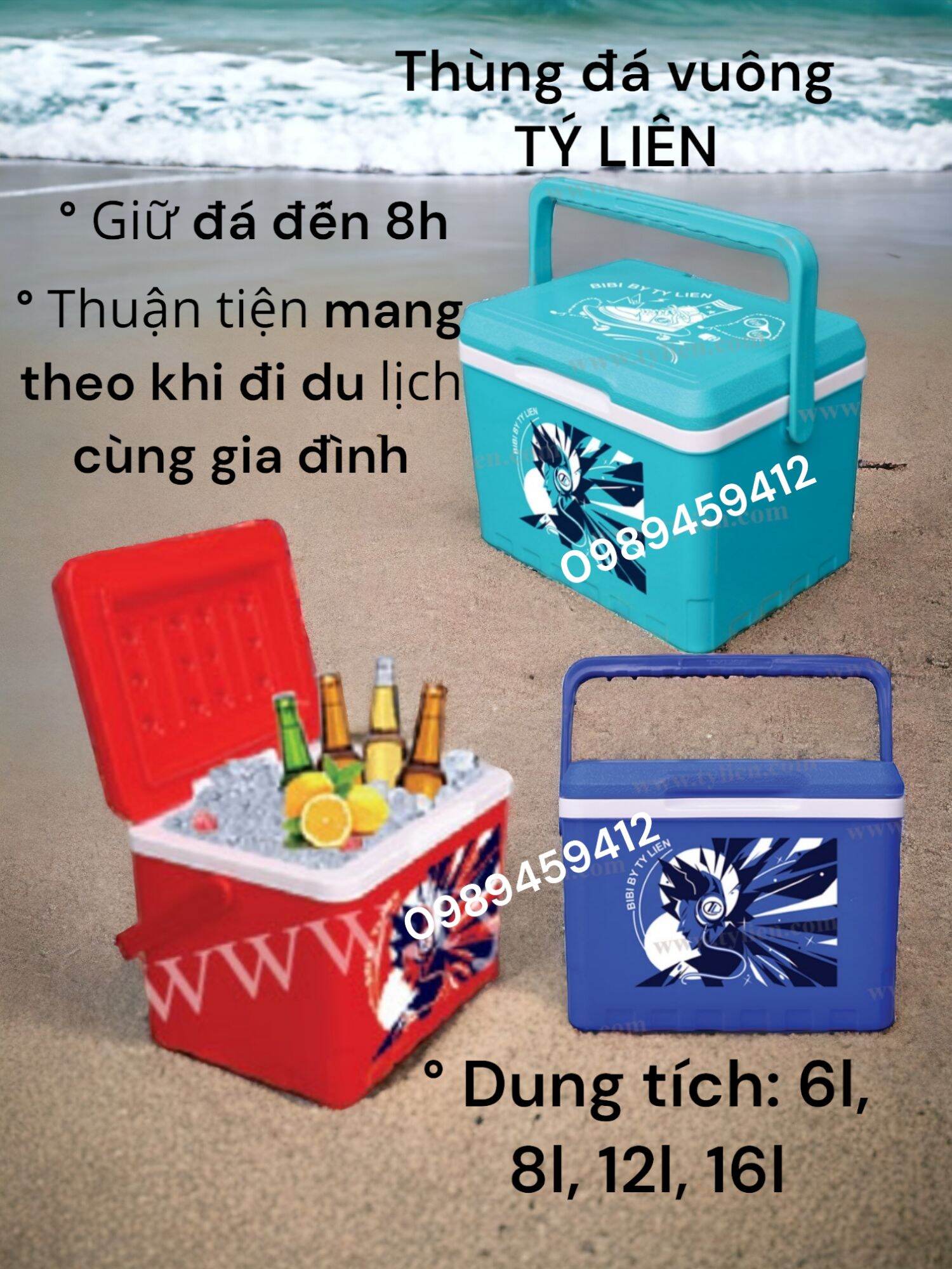 Thùng đá vuông  Tý Liên 6 lít, 8 lít | bình đá giữ nhiệt  | thùng đá du lịch