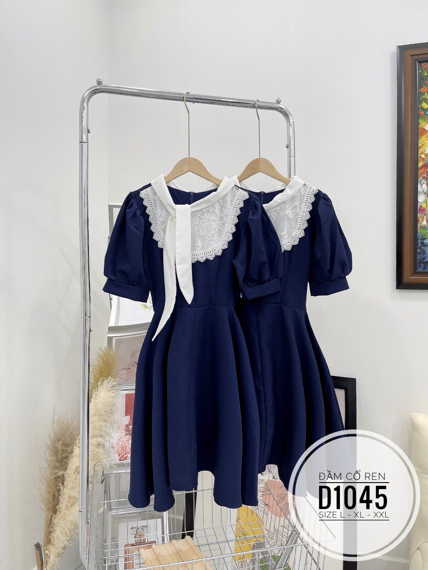 [Ảnh thật] 60-90kg Bigsize ĐẦM XANH CỔ REN D1045