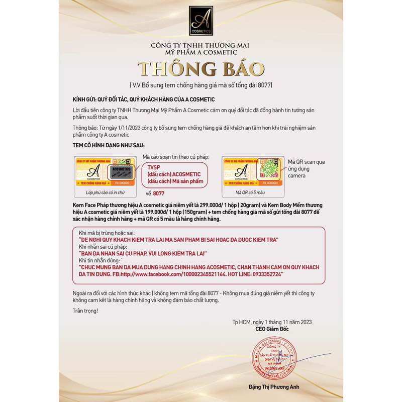 [CHÍNH HÃNG] Kem Face Pháp A Cosmetics 20g Date Mới Nhất