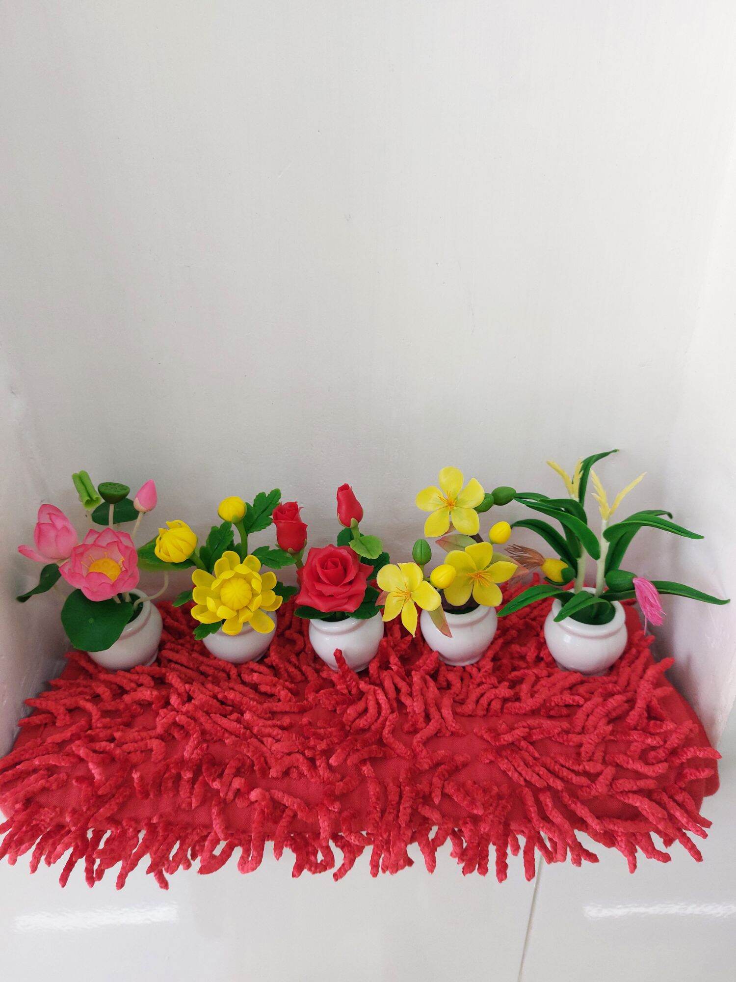 Combo 5 chậu hoa đất sét mini cao 12cm đến 13cm