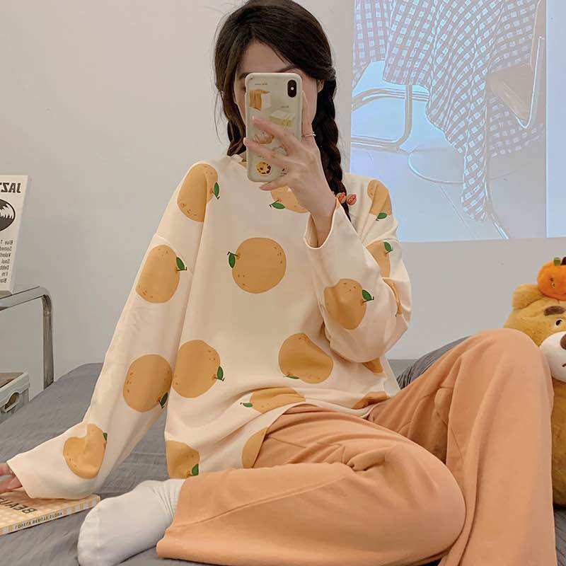 Bộ đồ ngủ dài tay bộ mặc nhà nữ cotton trẻ trung phong cách Hàn Quốc