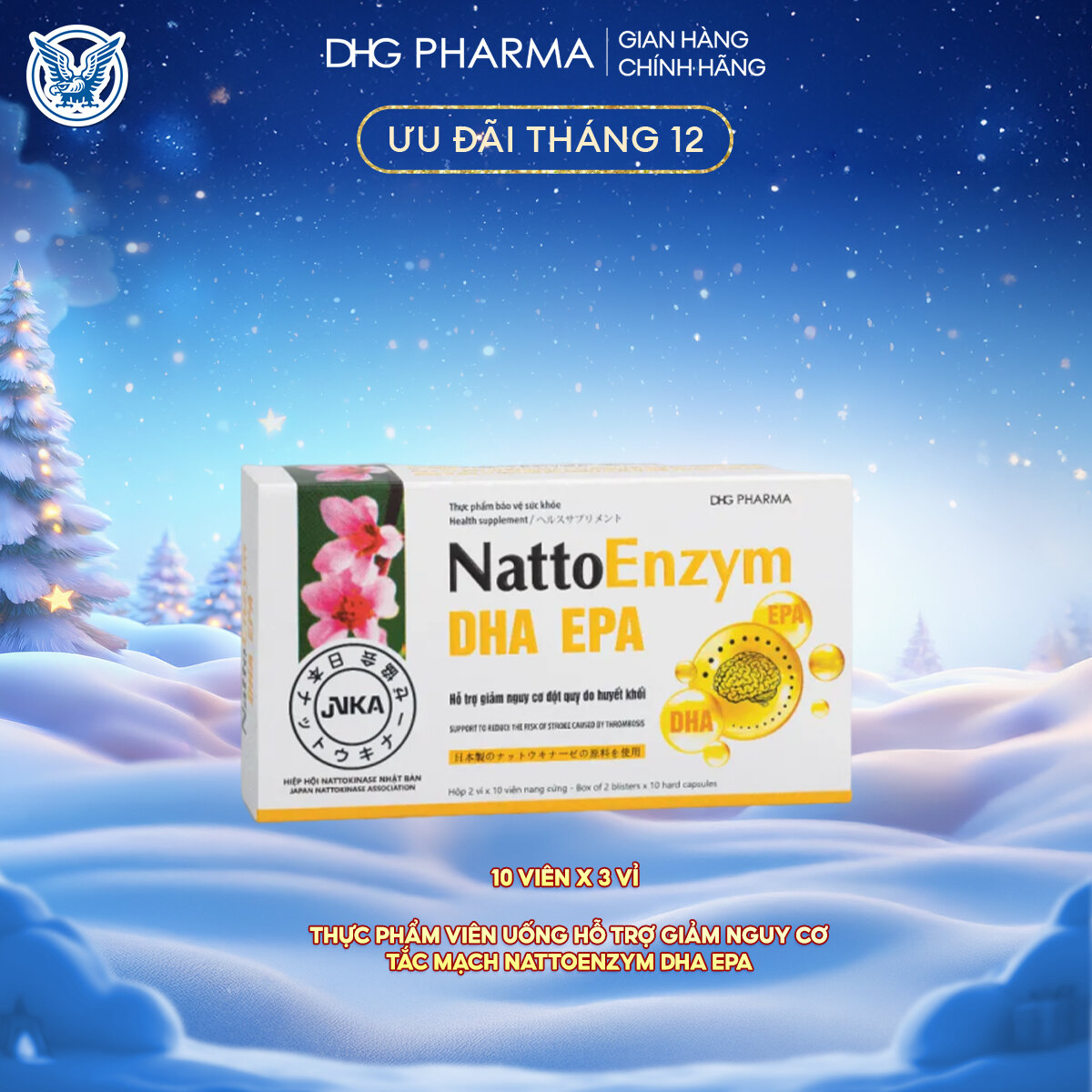  TPCN NattoEnzym DHA EPA Hỗ trợ giảm nguy cơ đột quỵ do huyết khối 1 chai x 60 viên - Chính hãng DHG Pharma 