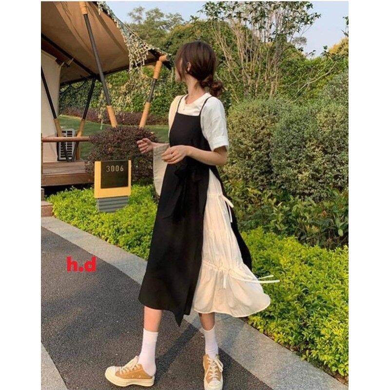 SÉT YẾM BUỘC DÂY EO PHỐI VÁY TRẮNG