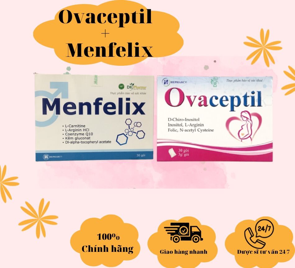 Bộ đôi OVACEPTIL và MENFELIX hộp 30 gói giúp mang cơ hội cho các cặp đôi hiếm muộn