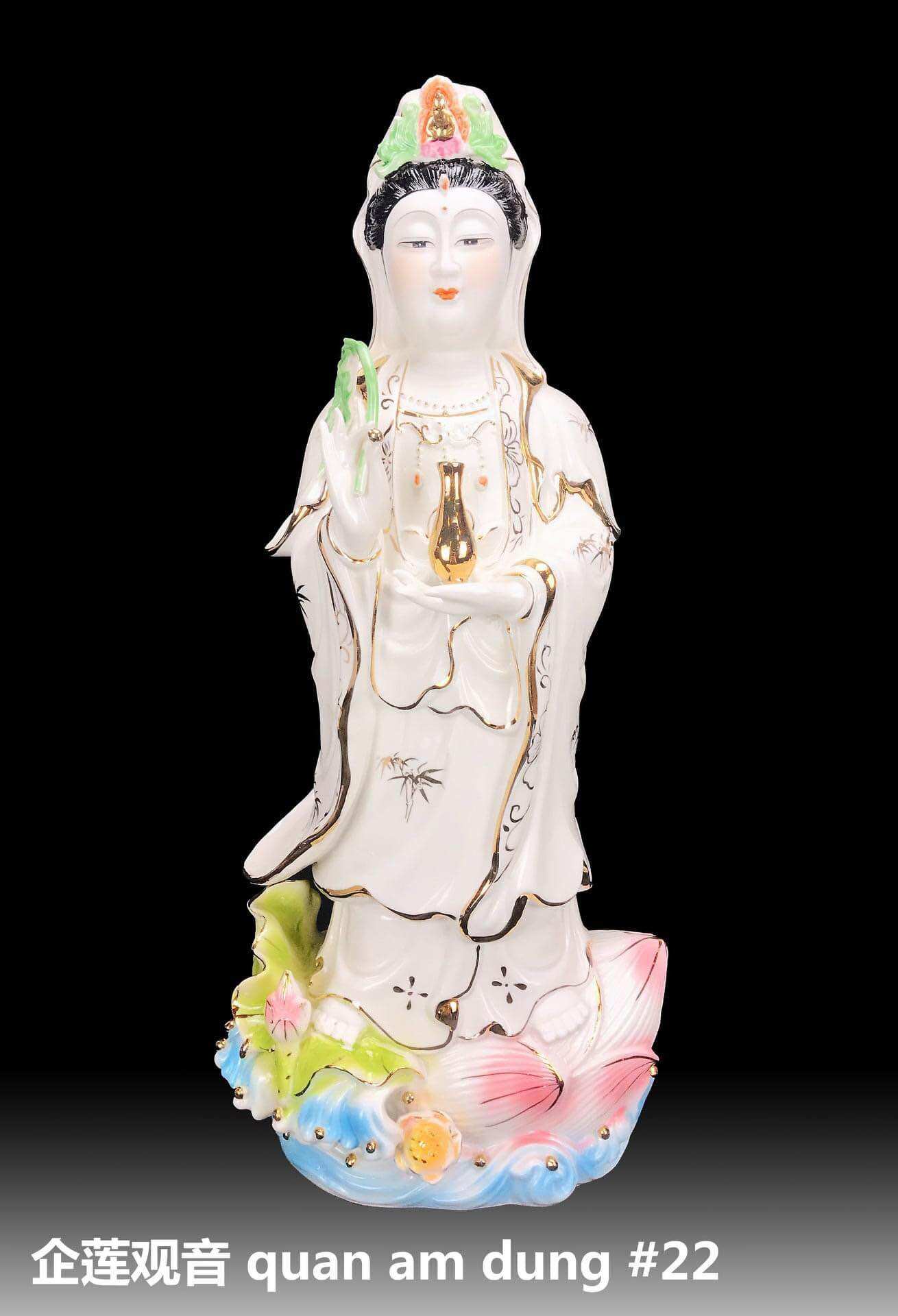 Tượng mẹ quan âm bồ tát đứng quan âm nam hải gốm sứ cao 40cm