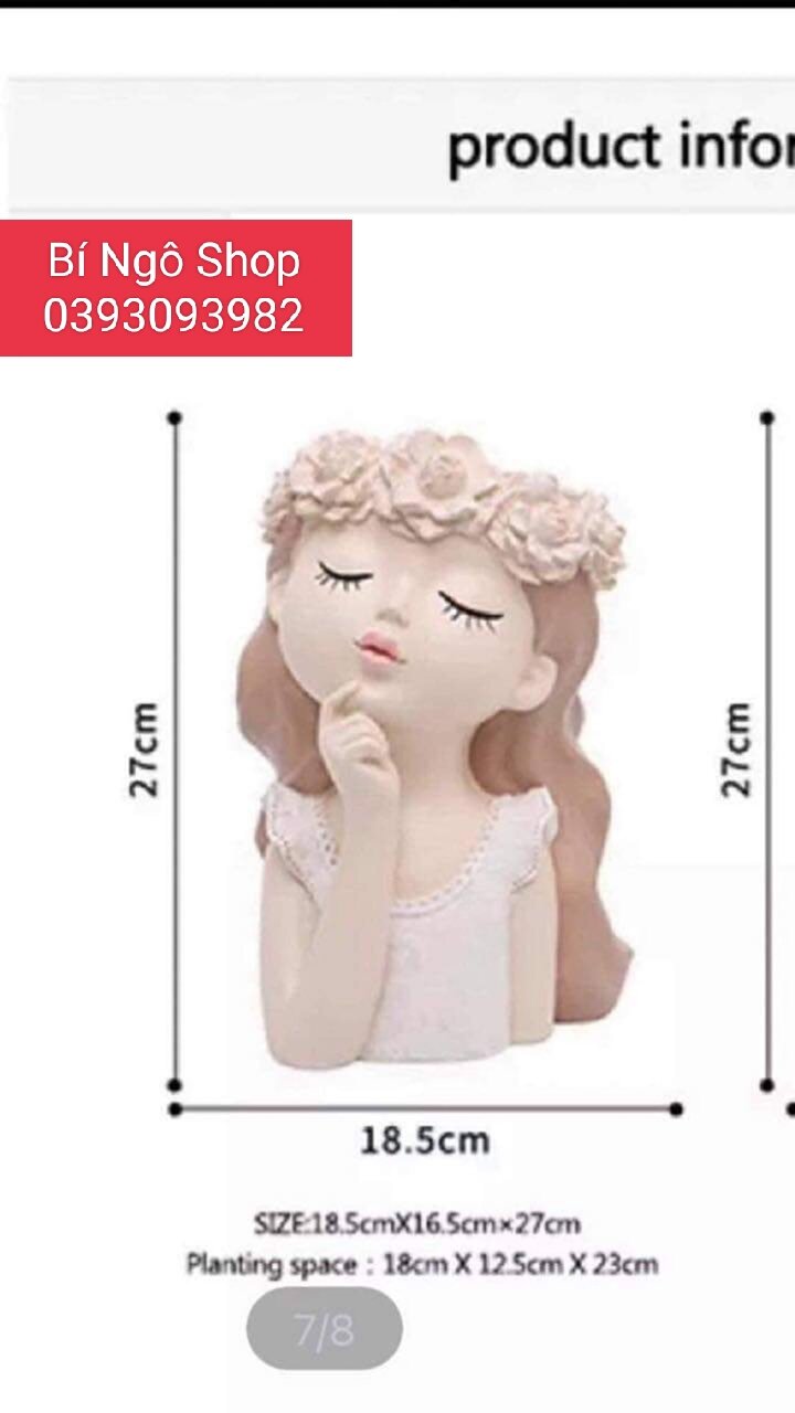 Bình hoa composite cô gái tóc dài búp bê 3 cao 27cm