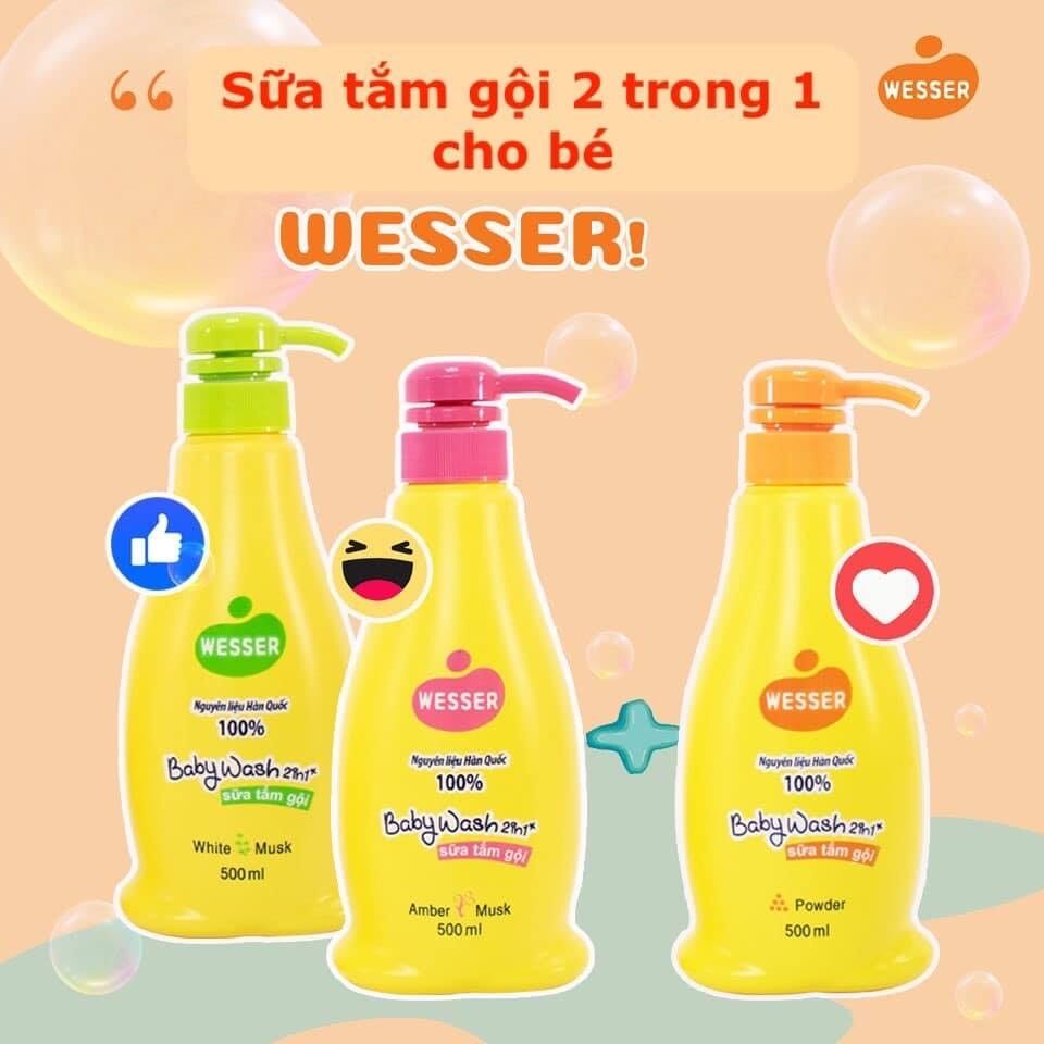 - Sữa tắm gội Wesser chai 200ml/ 500ml dành cho em bé