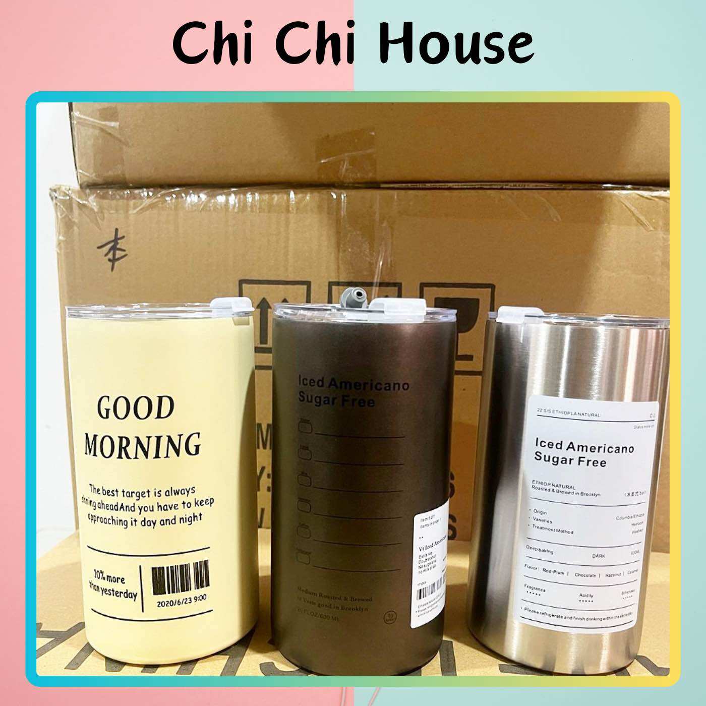 Ly giữ nhiệt ice americano kèm nắp đậy tặng ống hút inox