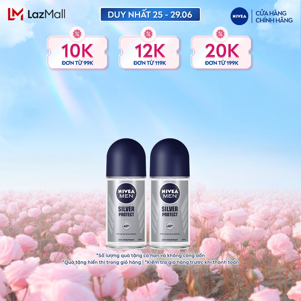 Bộ 2 Lăn Ngăn Mùi NIVEA MEN Silver Protect Phân Tử Bạc Giảm 99.9% Vi Khuẩn Gây Mùi (50 ml) - 83778x2