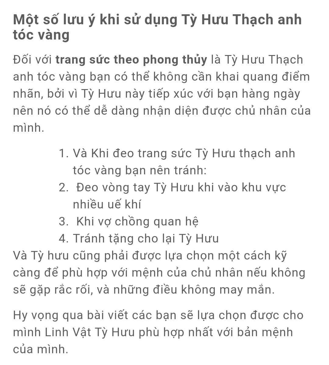 [HCM] Vòng Cổ Tỳ Hưu Đá Thạch Anh Tóc Vàng