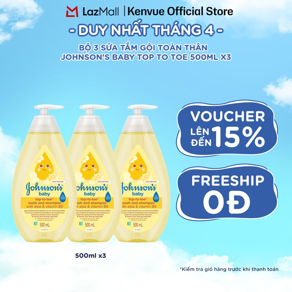 Bộ 3 Chai Sữa Tắm Gội Toàn Thân Johnson's TOP TO TOE - Dung tích 500ml/chai