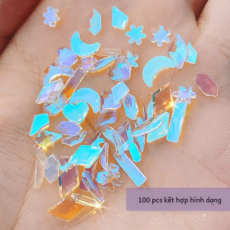 100pcs 3d đá quý móng tay nghệ thuật trang trí đá ngẫu nhiên nhựa hình khoan thạch kết hợp pha lê móng tay phụ kiện nghệ thuật