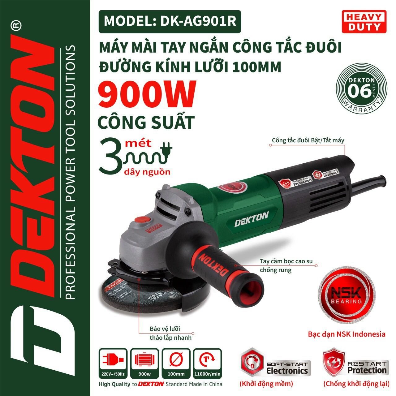 Máy mài câm tay dekton dk-ag901d -công xuât 900w- bảo hành 6 tháng.