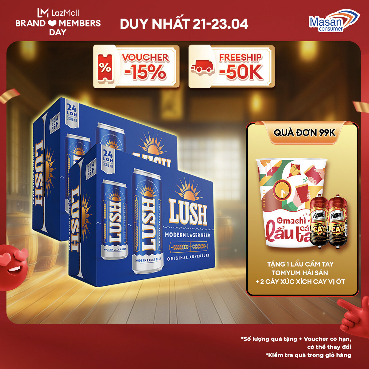 [15-17.4 Voucher 18% CHO ĐƠN TỪ 199k]Combo 2 thùng Bia Lush Original Adventure vị Lager Nguyên Bản 24lon x 330ML (Nồng độ cồn 4,5%)