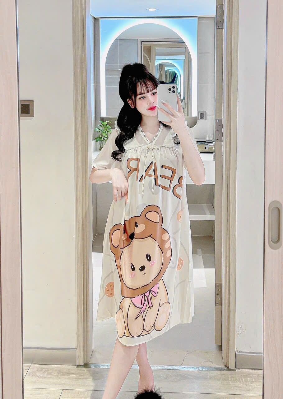 Đầm ngủ lụa xước phối voan tơ siêu siêu cuteFreesize 45-60kg 140k
