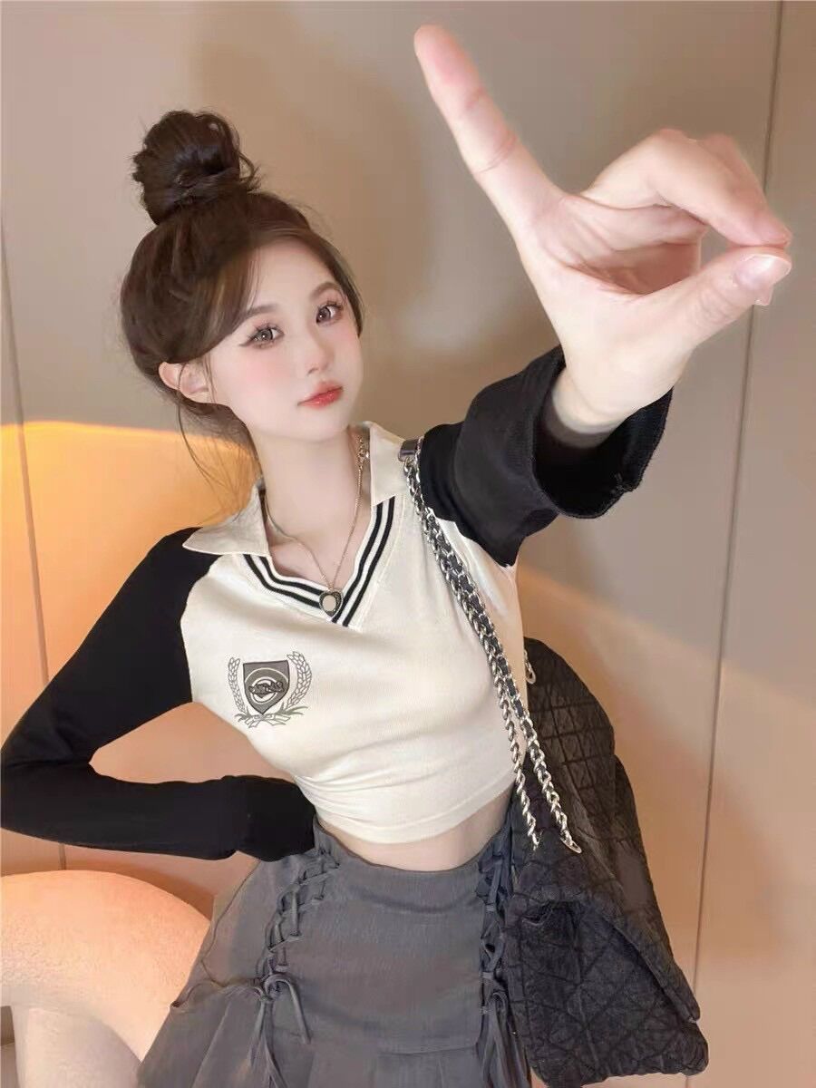 Áo croptop tay dài cổ bẻ học sinh BG