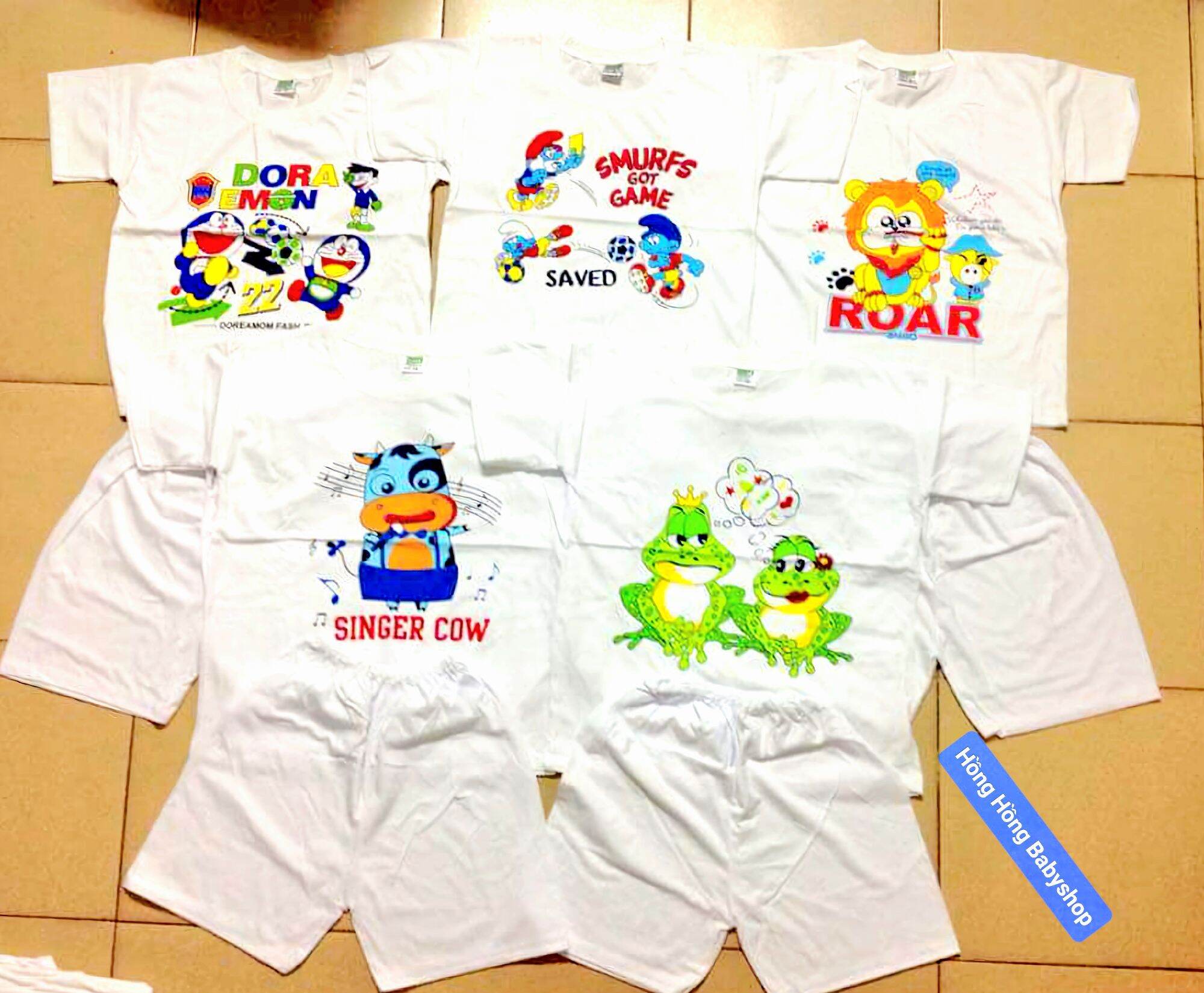 Set 5 bộ tay ngắn mặc nhà thun cotton bossini cho bé hàng vải đẹp giá sỉ