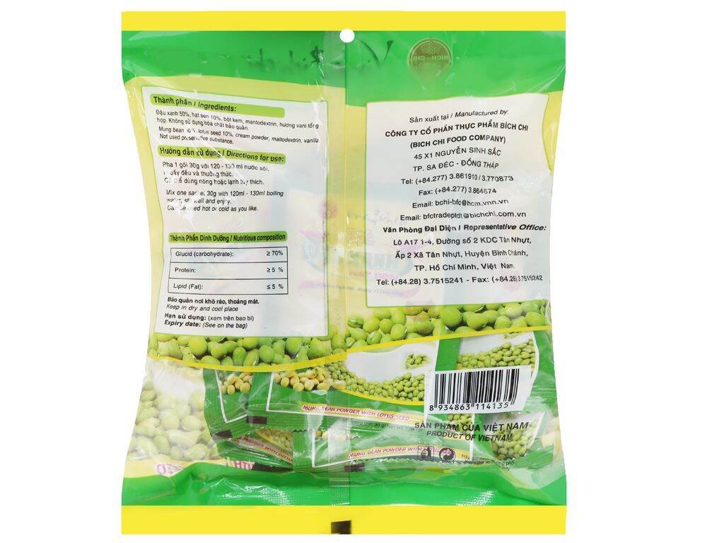 Bột đậu xanh hạt sen Bích Chi không đường 300g