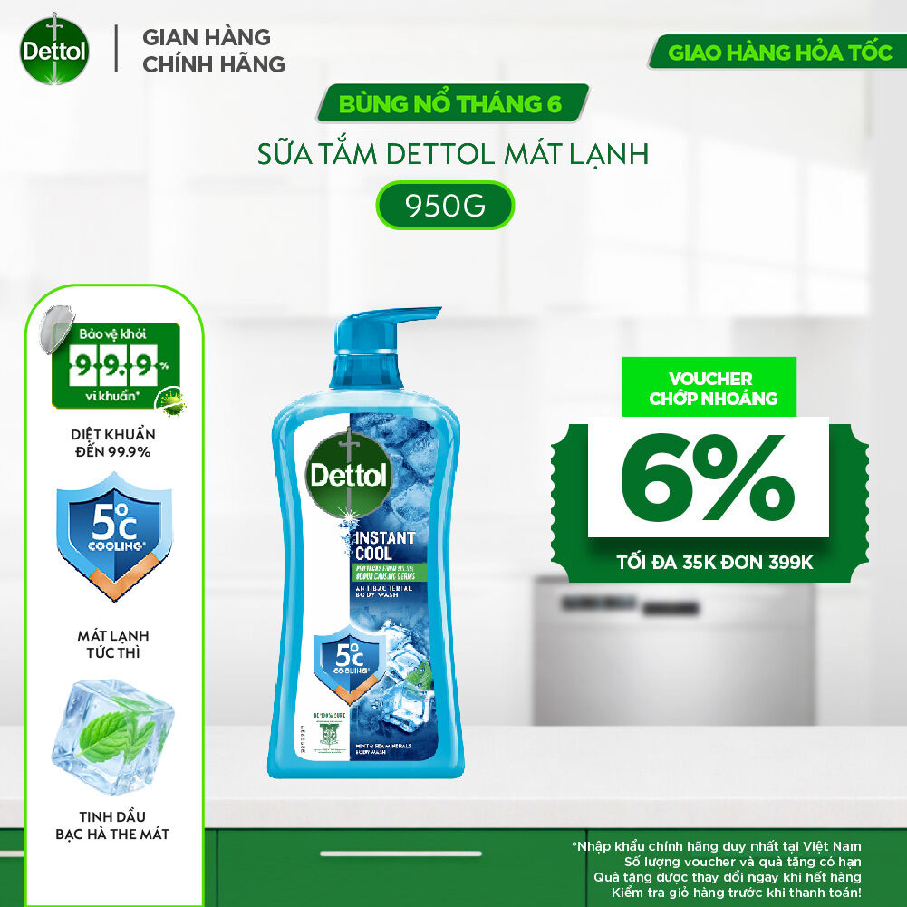 Sữa tắm Dettol Cool kháng khuẩn, mát lạnh tức thì - chai 950g