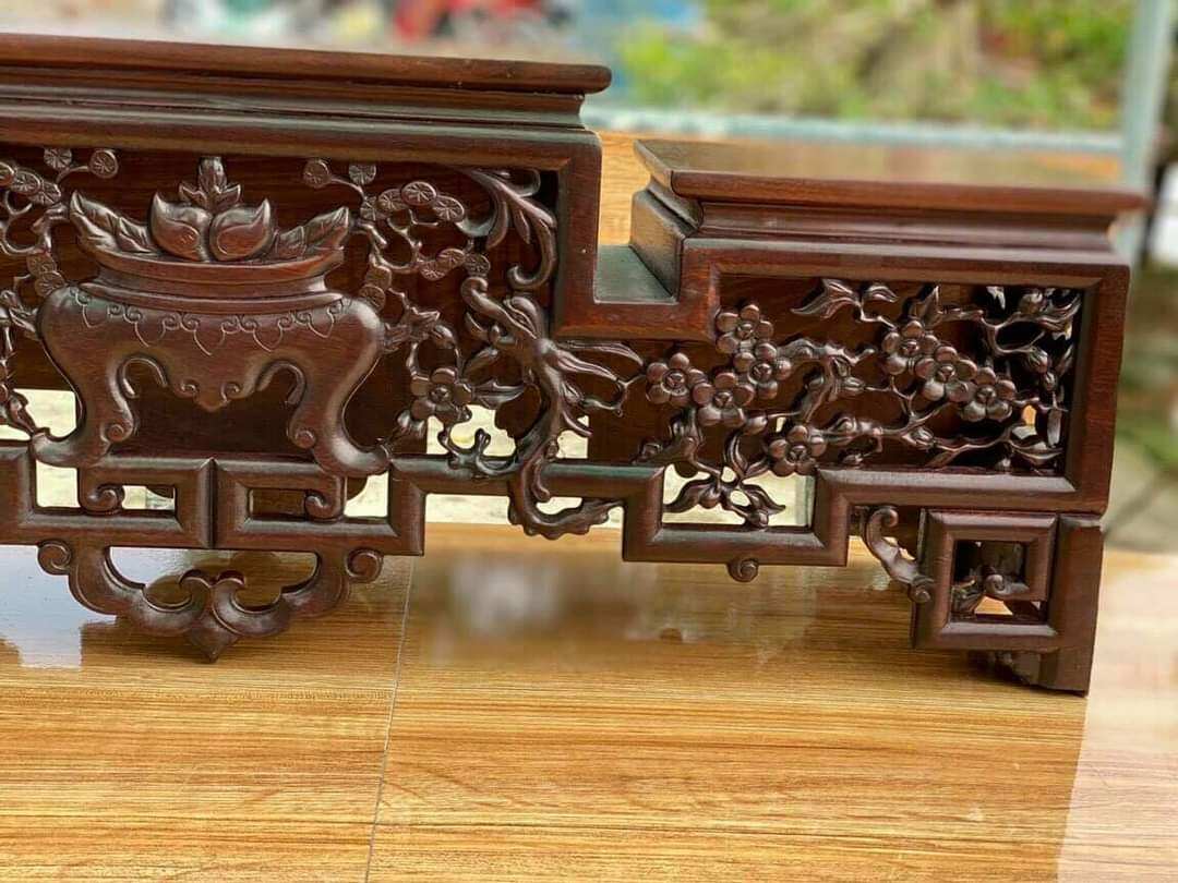 Kệ tam sơn gỗ gụ ( kê đồ sứ, tam đa, bát hương, tượng) 60x16cm