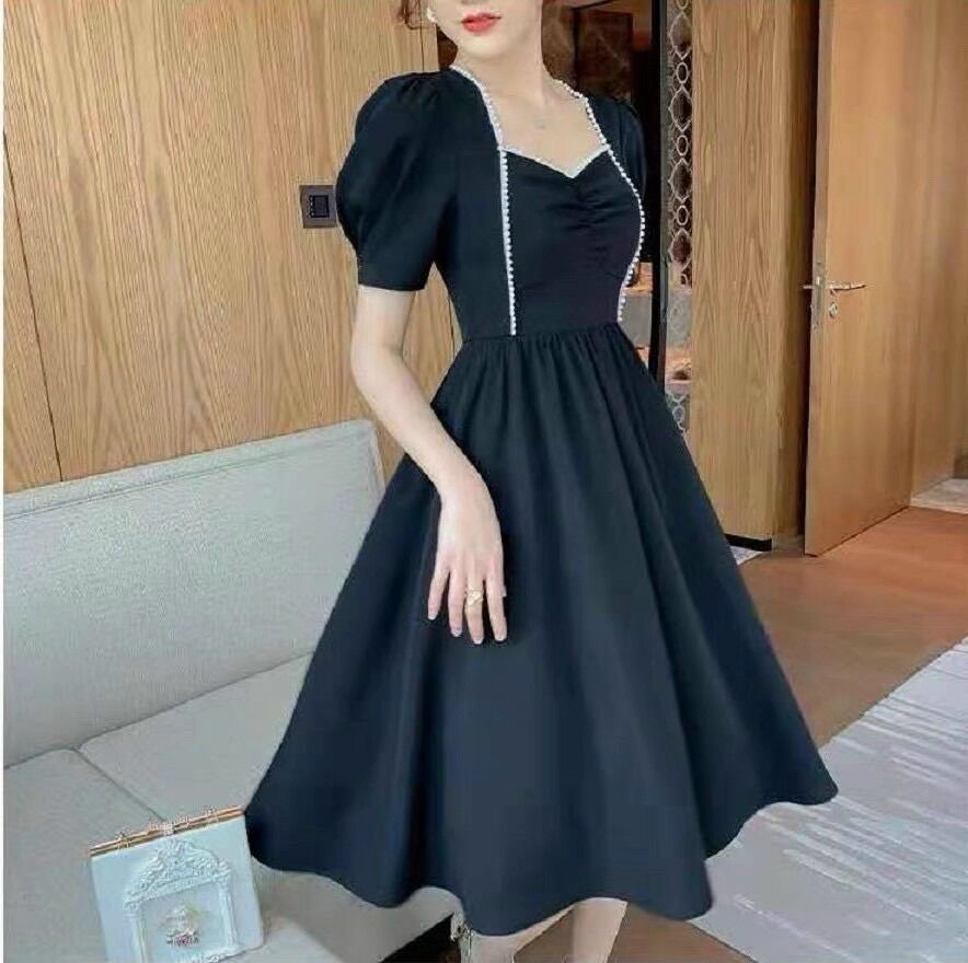 Đầm maxi viền ren 2 sọc dài qua gối thời trang nữ Big size